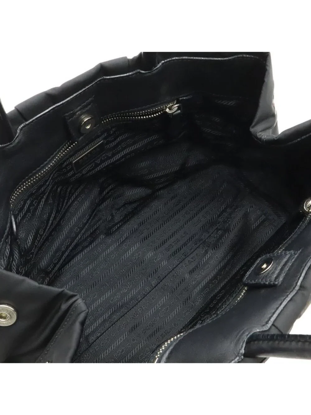 Prada Tote Ribbon Nylon Leather Nero Black Silver